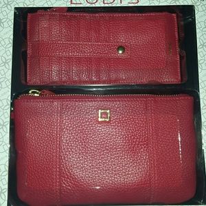 Lodis red Italian Leather wristlet wallet combo
